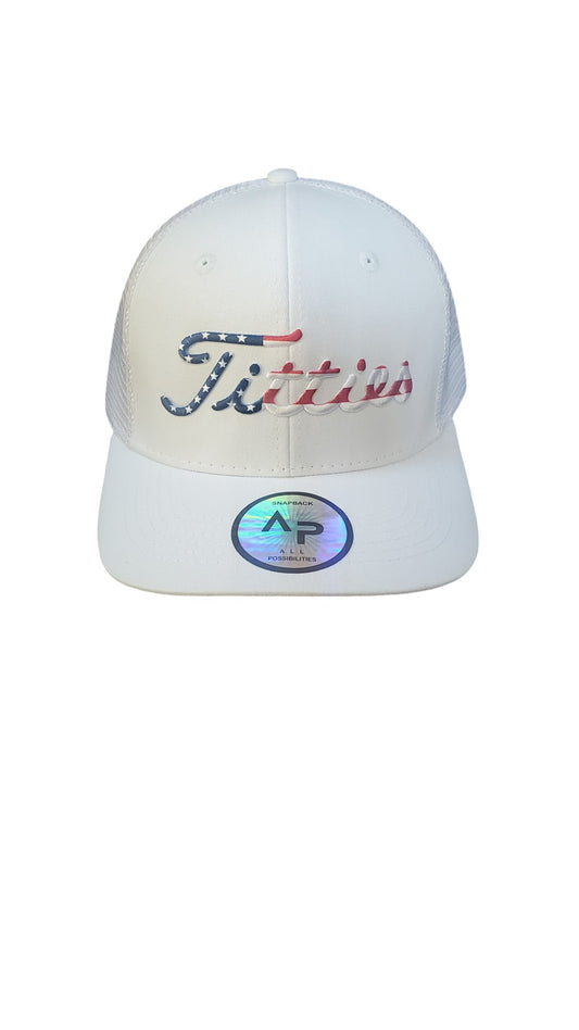 USA Titties Golf Snapback White with Mesh White - One Size fits All