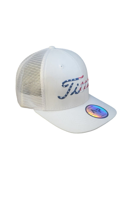 USA Titties Golf Snapback White with Mesh White - One Size fits All