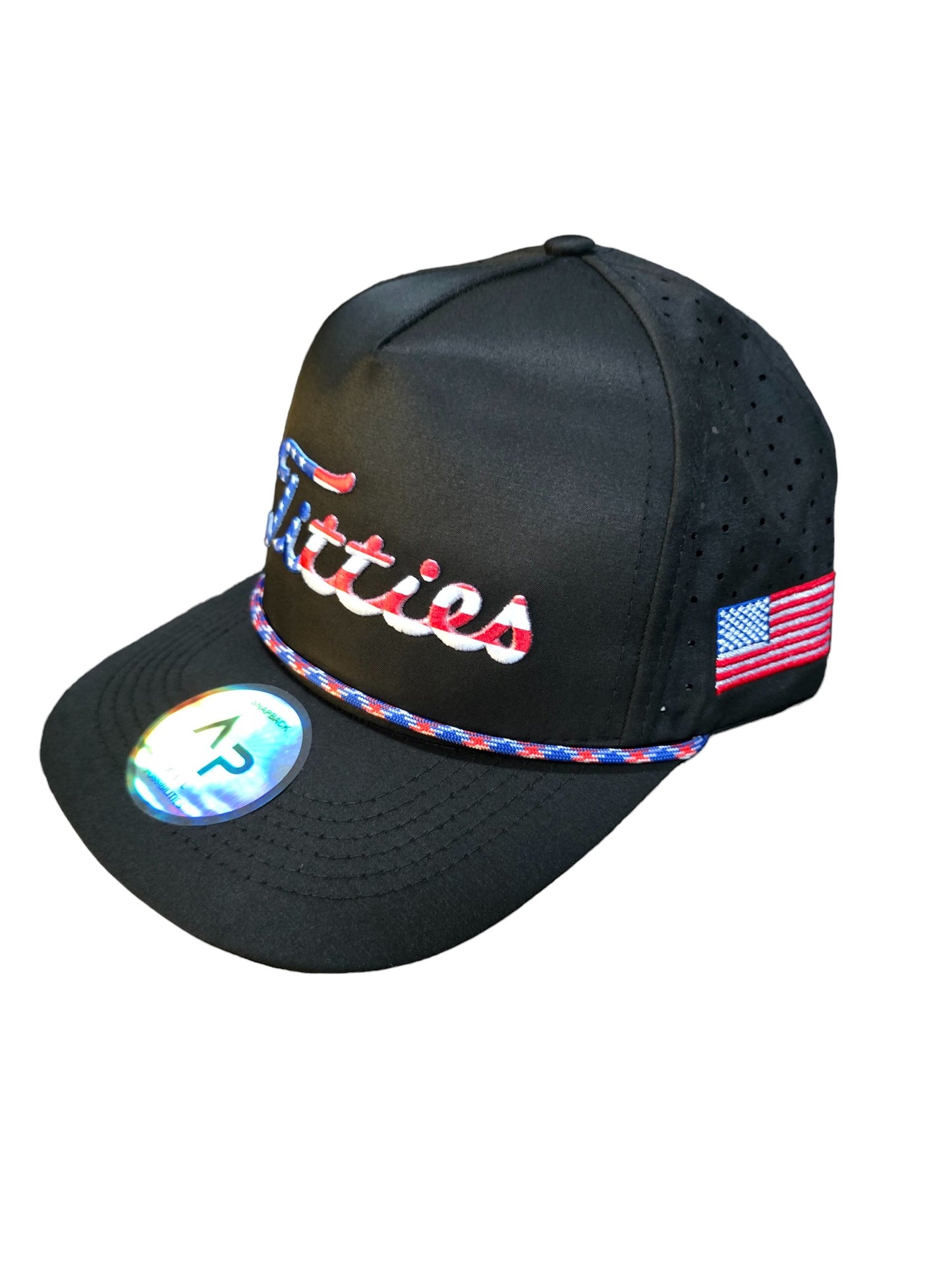 USA Titties Golf Snapback Black with Black Laser American Flag - One Size fits All