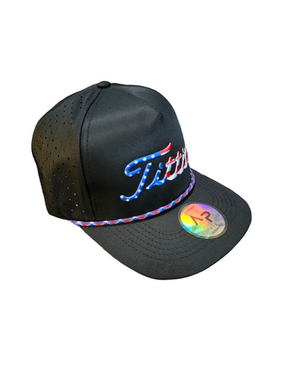 USA Titties Golf Snapback Black with Black Laser American Flag - One Size fits All