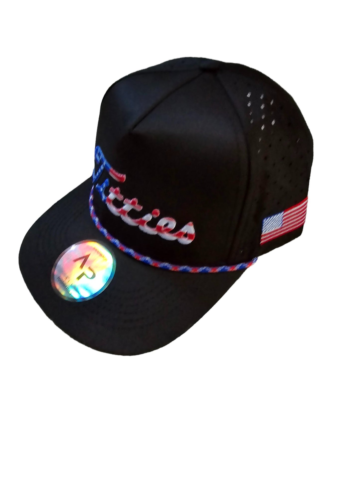 USA Titties Golf Snapback Black with Black Laser American Flag - One Size fits All