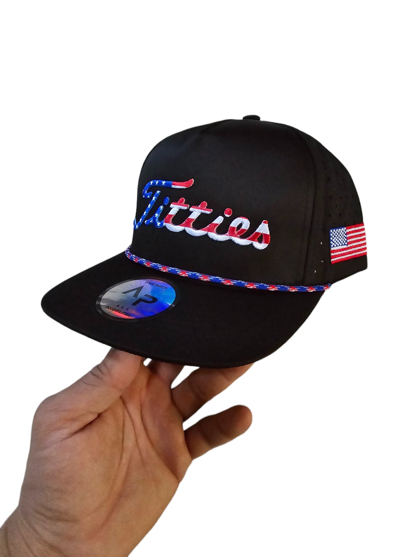 USA Titties Golf Snapback Black with Black Laser American Flag - One Size fits All