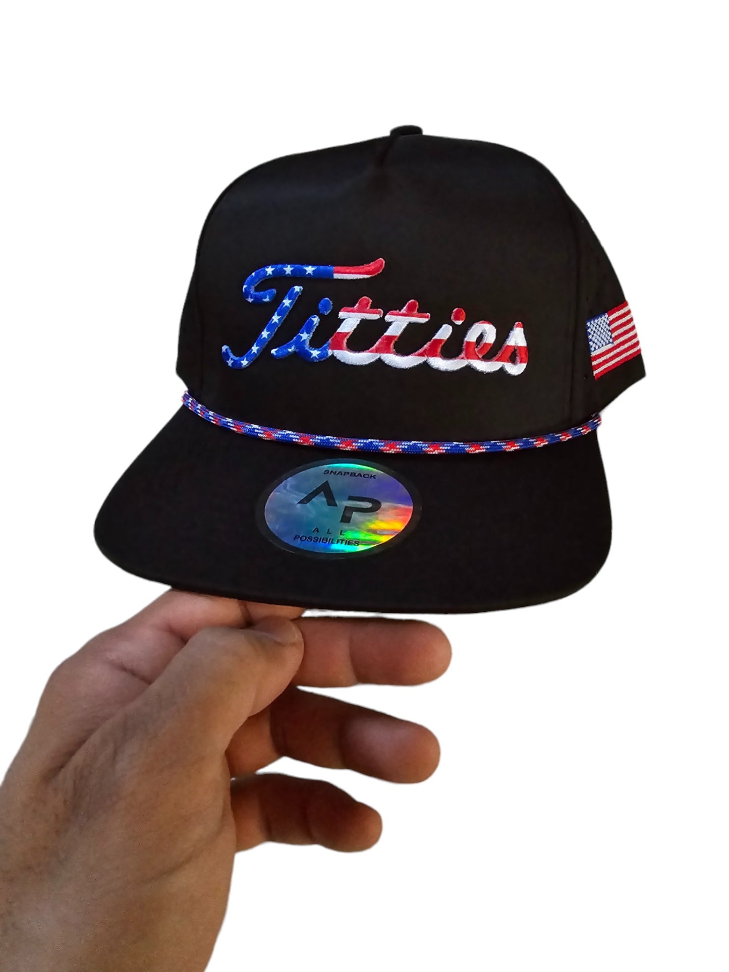 USA Titties Golf Snapback Black with Black Laser American Flag - One Size fits All