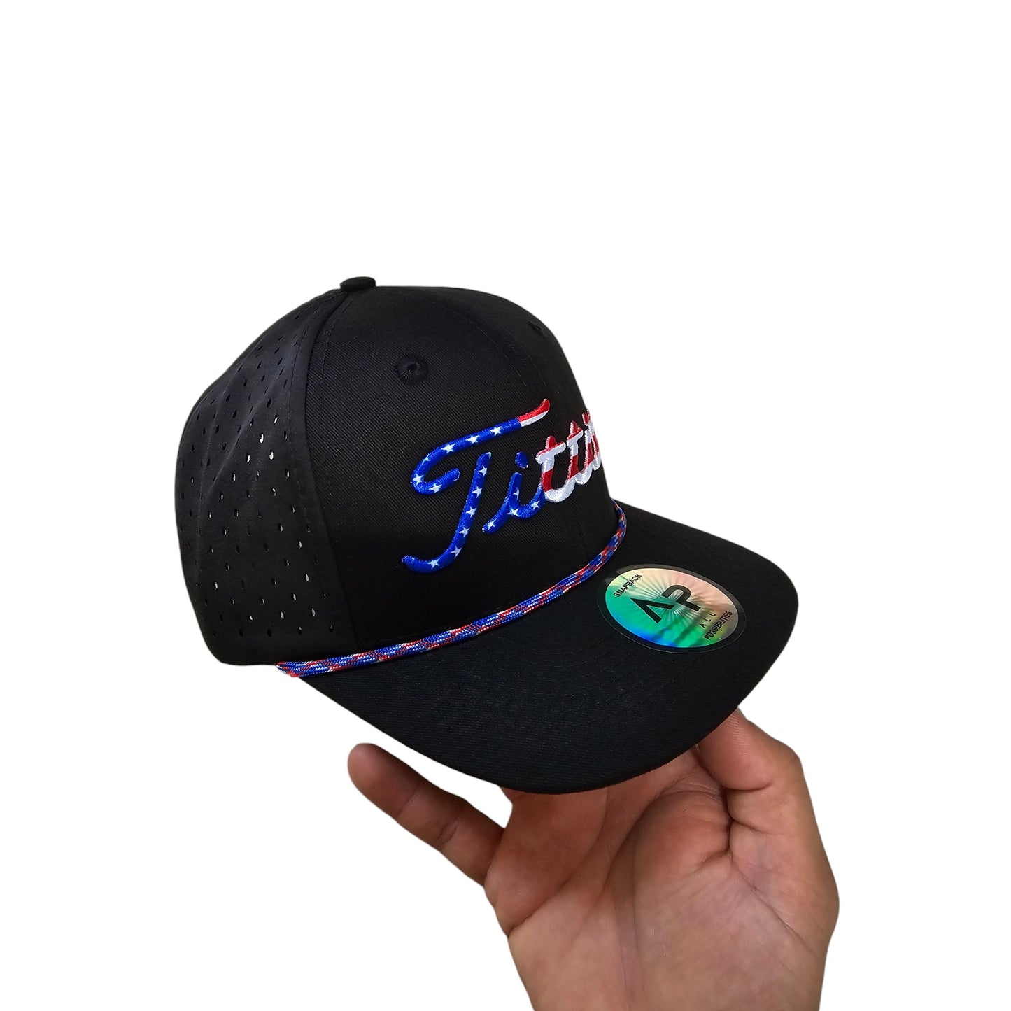 USA Titties Golf Snapback Black Cotton with Black Laser 6 Panel Hat No American Flag - One Size fits All