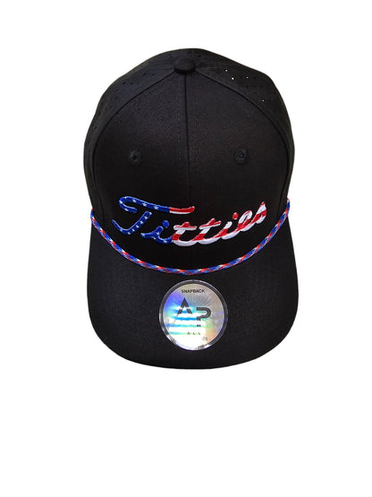 USA Titties Golf Snapback Black Cotton with Black Laser 6 Panel Hat No American Flag - One Size fits All