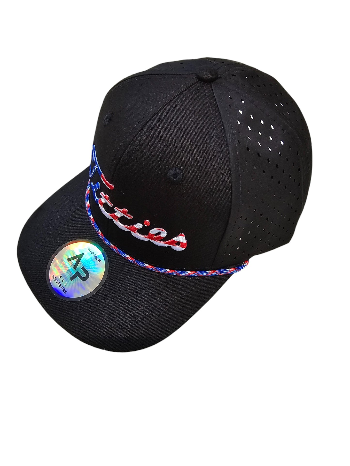 USA Titties Golf Snapback Black Cotton with Black Laser 6 Panel Hat No American Flag - One Size fits All