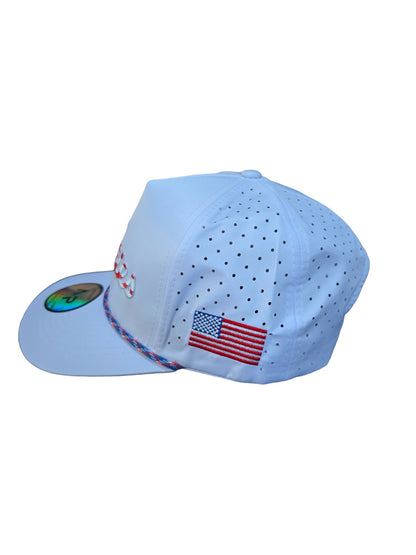 USA Titties Golf Snapback White with White Laser American Flag - One Size fits All