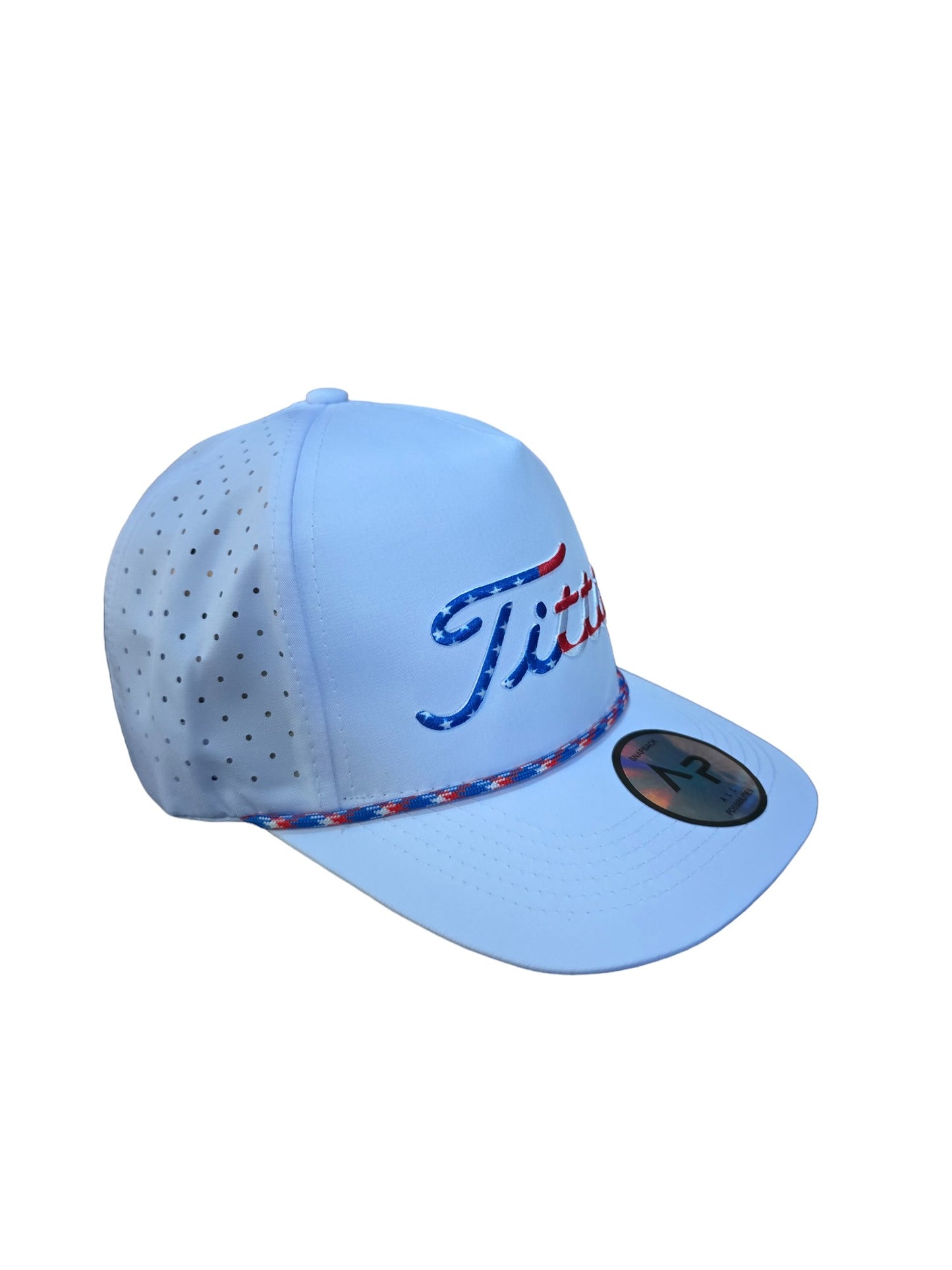 USA Titties Golf Snapback White with White Laser American Flag - One Size fits All