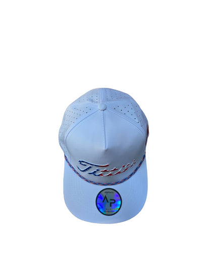 USA Titties Golf Snapback White with White Laser American Flag - One Size fits All