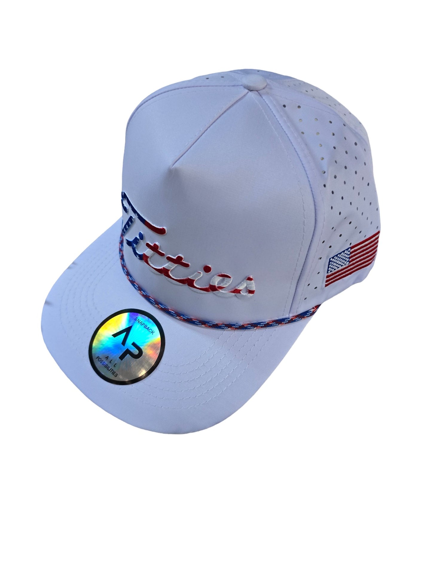 USA Titties Golf Snapback White with White Laser American Flag - One Size fits All