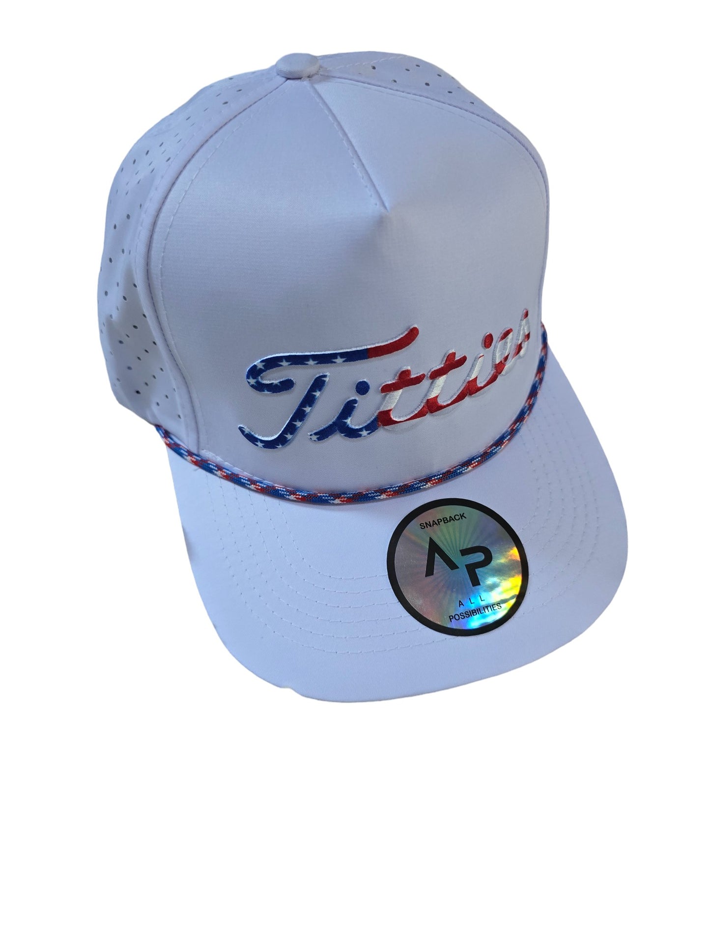 USA Titties Golf Snapback White with White Laser American Flag - One Size fits All