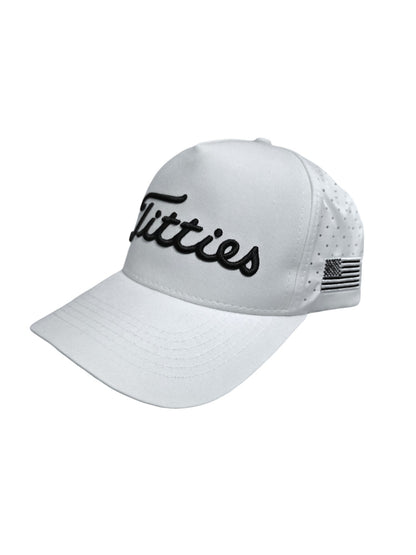 USA Titties Golf Snapback White Cotton with White Laser Black American Flag - One Size fits All