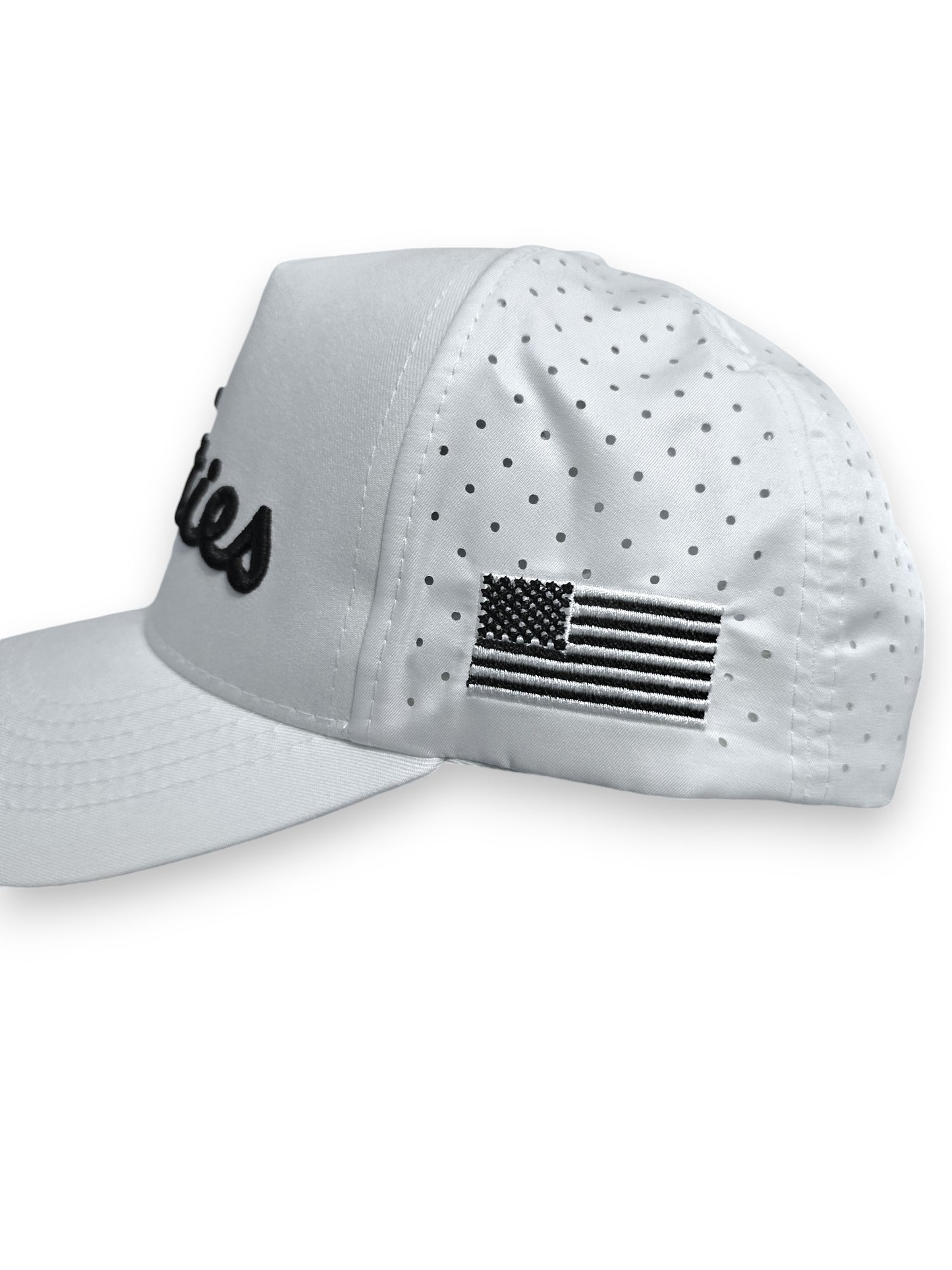 USA Titties Golf Snapback White Cotton with White Laser Black American Flag - One Size fits All