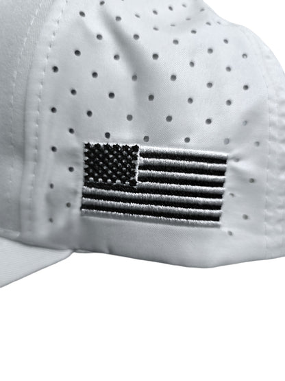 USA Titties Golf Snapback White Cotton with White Laser Black American Flag - One Size fits All