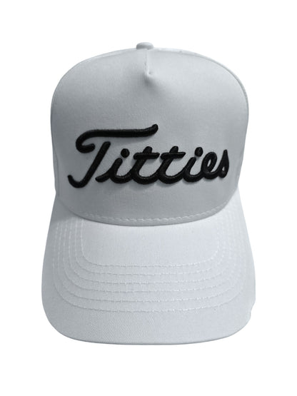 USA Titties Golf Snapback White Cotton with White Laser Black American Flag - One Size fits All