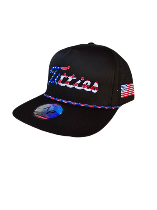 USA Titties Golf Snapback Black with Black Laser American Flag - One Size fits All